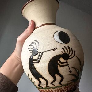 Handcrafted Ceramic Vase with Black Tribal Design